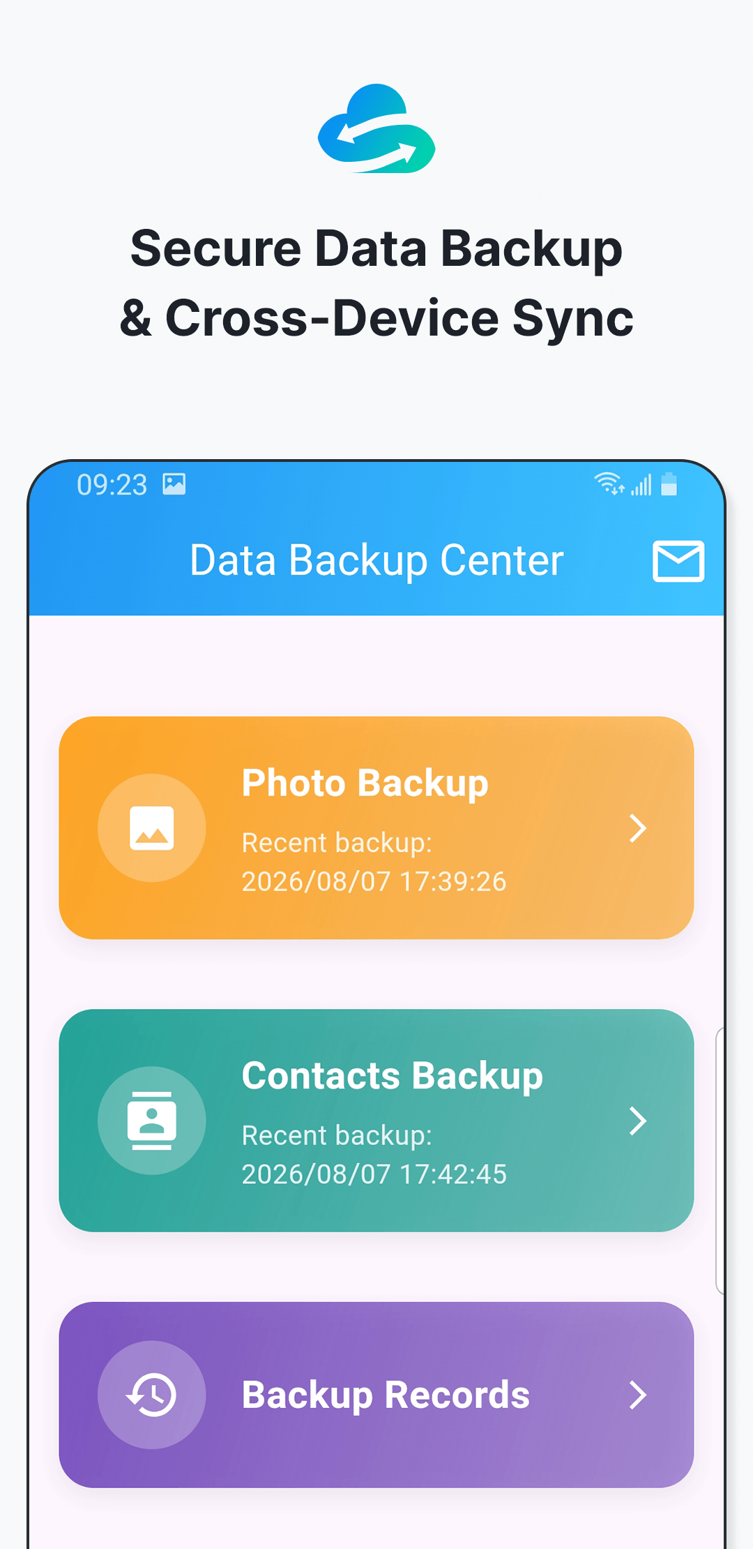 SecondDisk Data Backup Center for photo and contact backups